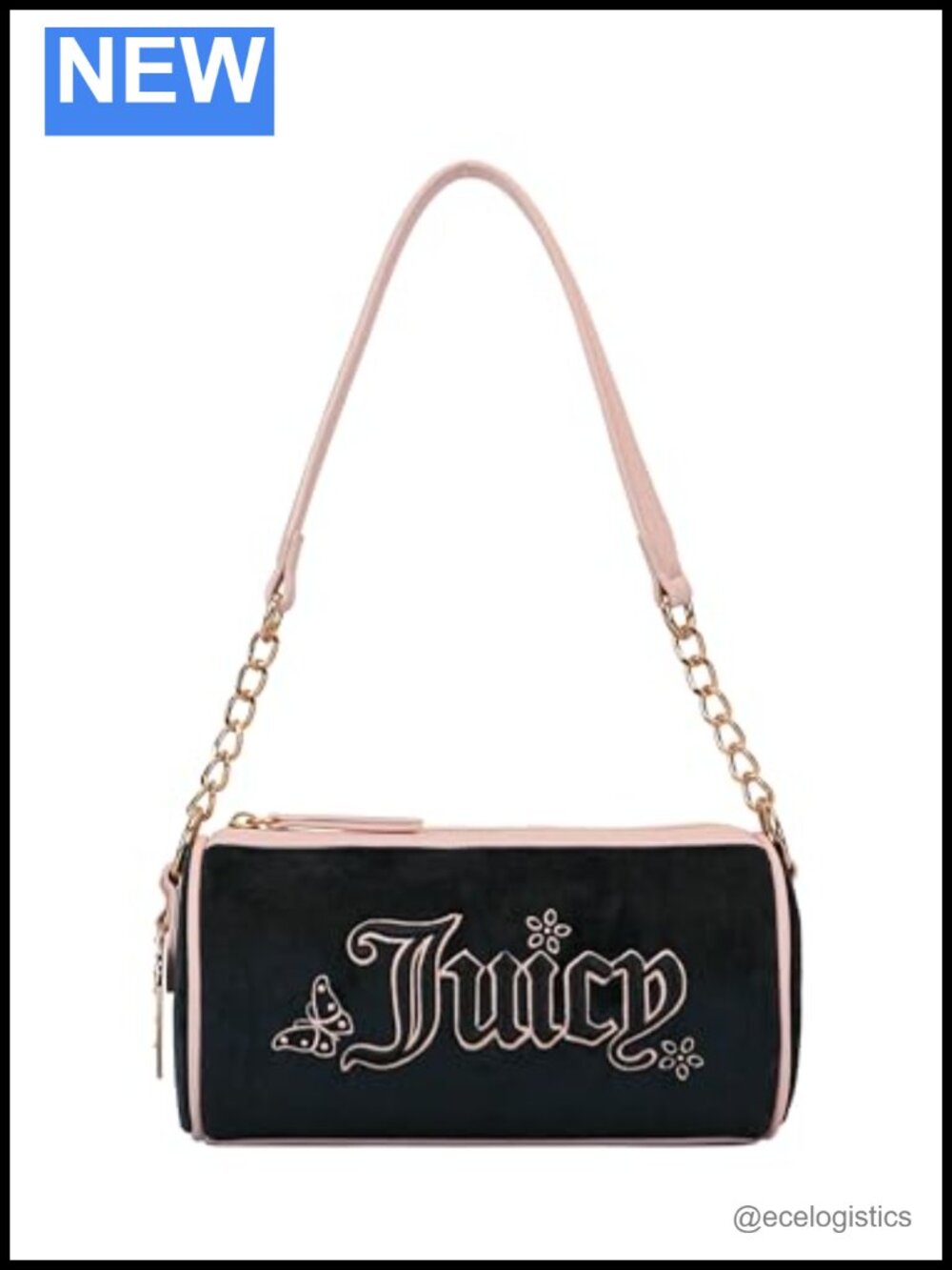Juicy Couture Barrel Bag, Polyurethane Satchel Purse with Zipper & Adjustable